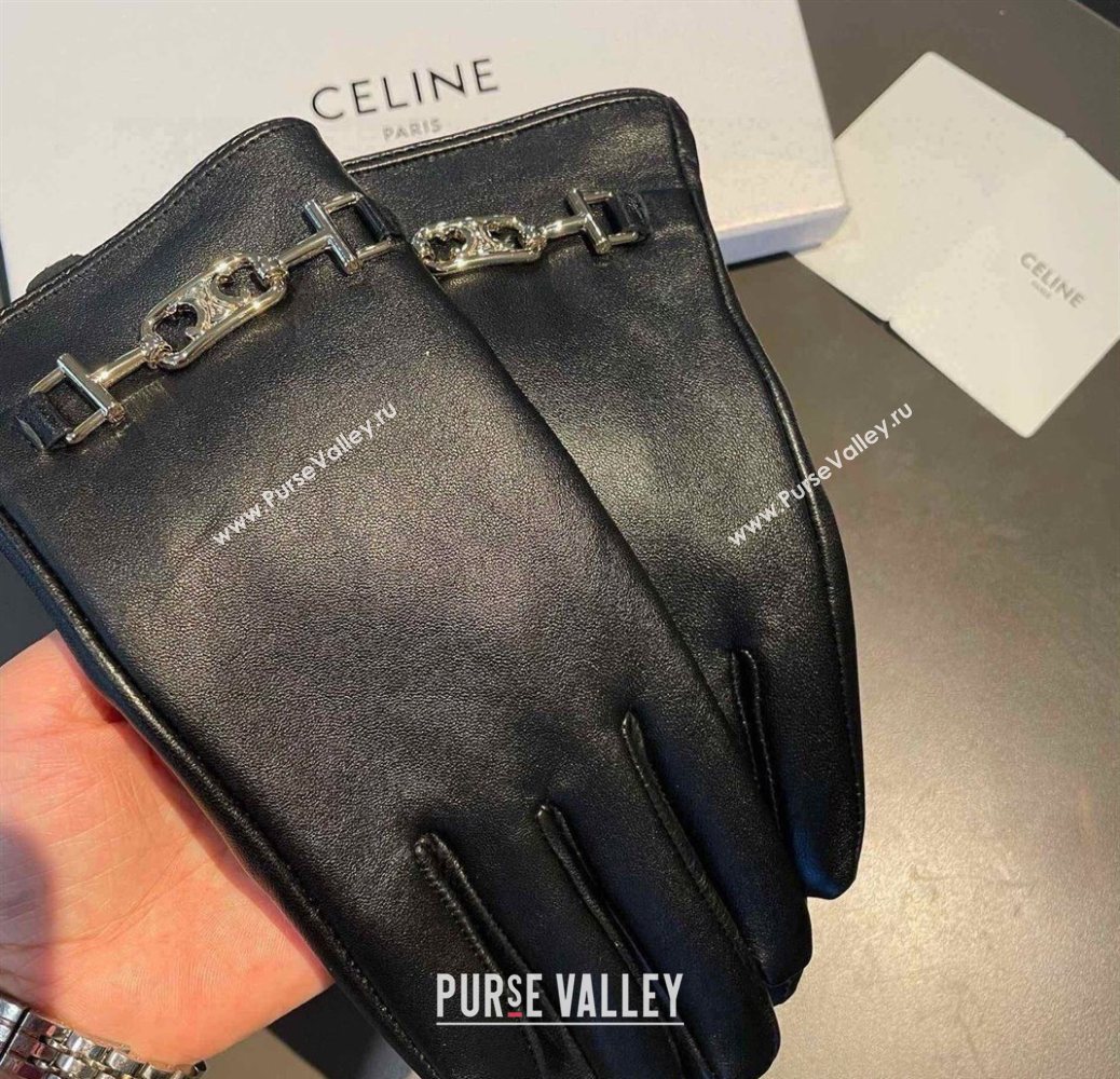 Celine Lambskin and Cashmere Gloves with Chain Black 2025 1111 (XMN-251112063)