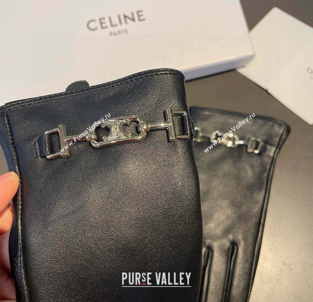 Celine Lambskin and Cashmere Gloves with Chain Black 2025 1111 (XMN-251112063)