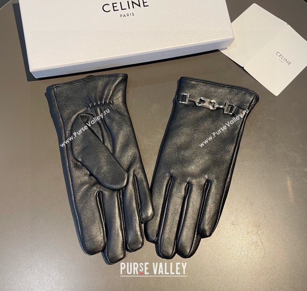 Celine Lambskin and Cashmere Gloves with Chain Black 2025 1111 (XMN-251112063)