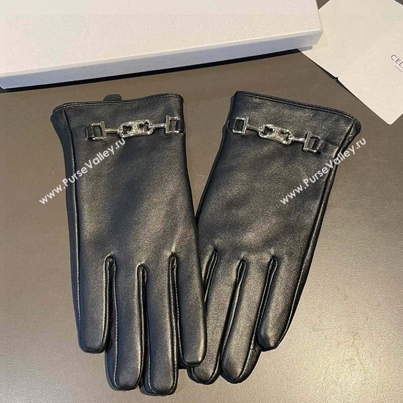 Celine Lambskin and Cashmere Gloves with Chain Black 2025 1111 (XMN-251112063)