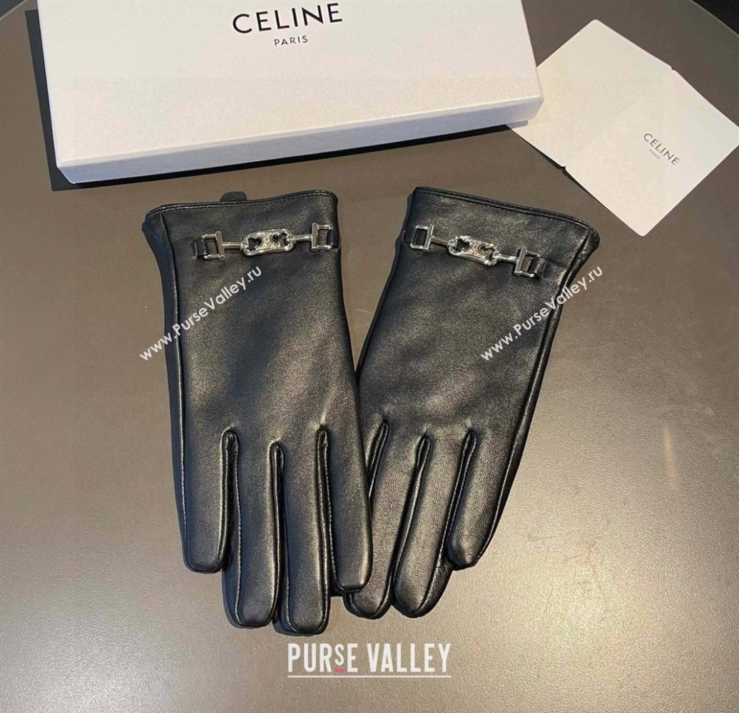 Celine Lambskin and Cashmere Gloves with Chain Black 2025 1111 (XMN-251112063)