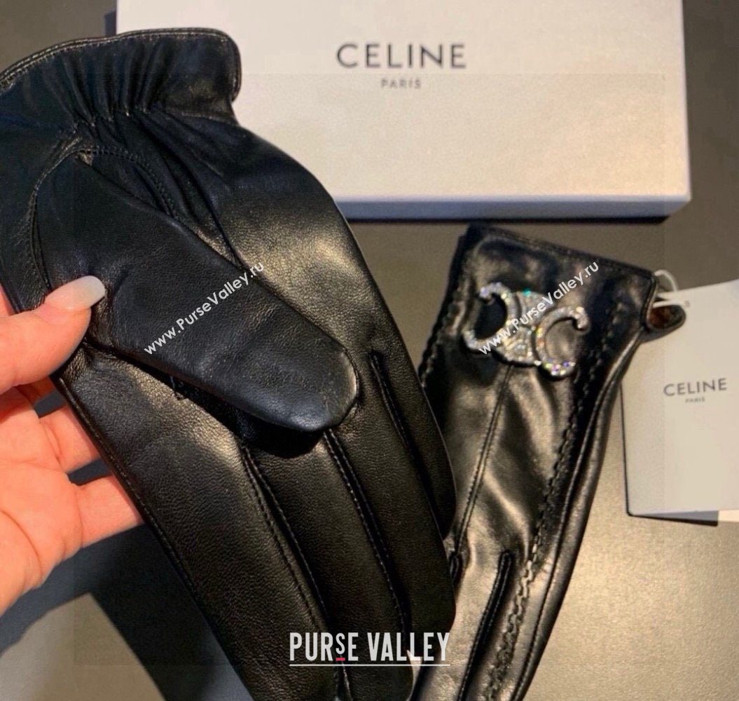 Celine Lambskin and Cashmere Gloves with Strass Black 2025 1111 (XMN-251112061)