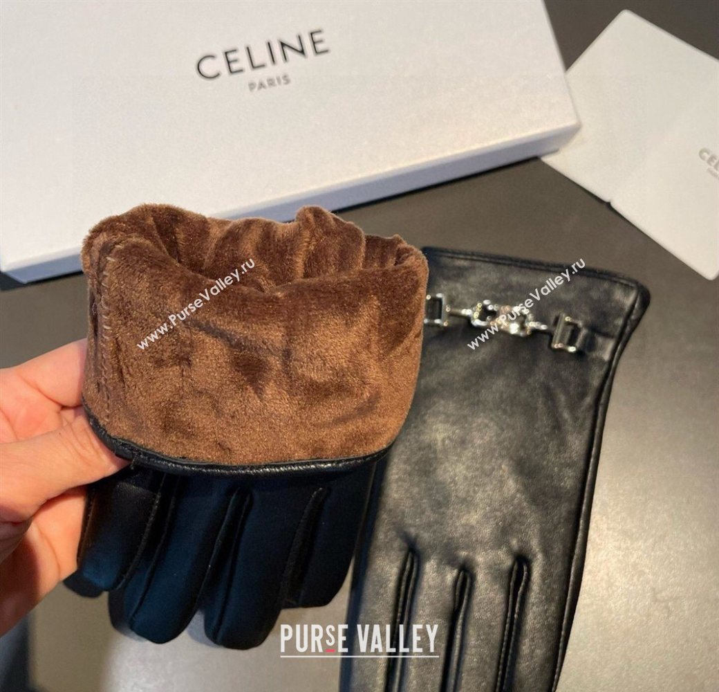 Celine Lambskin and Cashmere Gloves with Chain Black 2025 1111 (XMN-251112063)