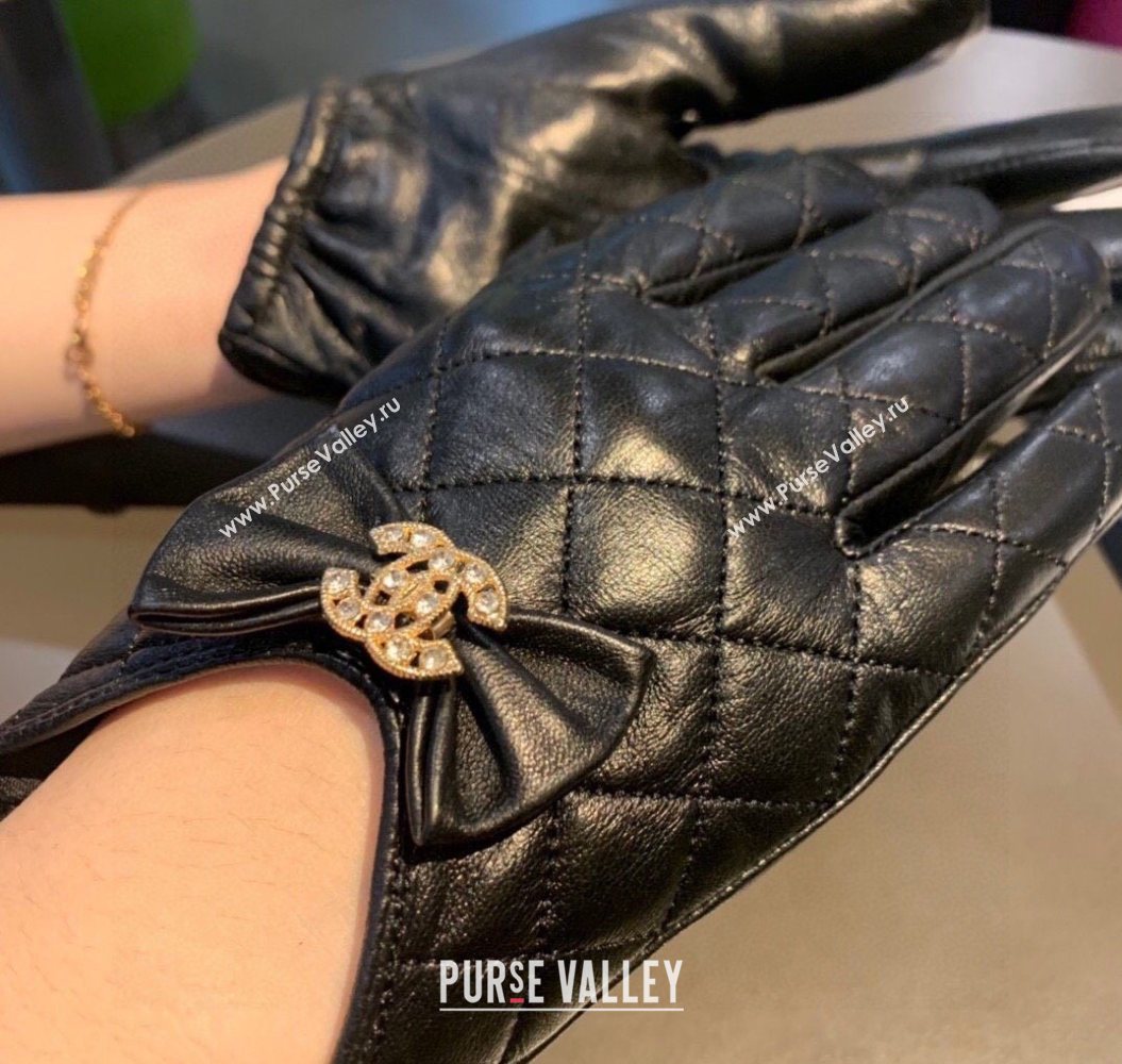 Chanel Quilted Lambskin and Cashmere Gloves with Bow Black 2025 1111 (XMN-251112064)