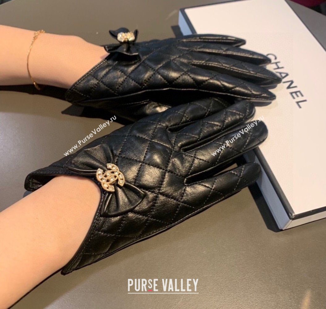 Chanel Quilted Lambskin and Cashmere Gloves with Bow Black 2025 1111 (XMN-251112064)