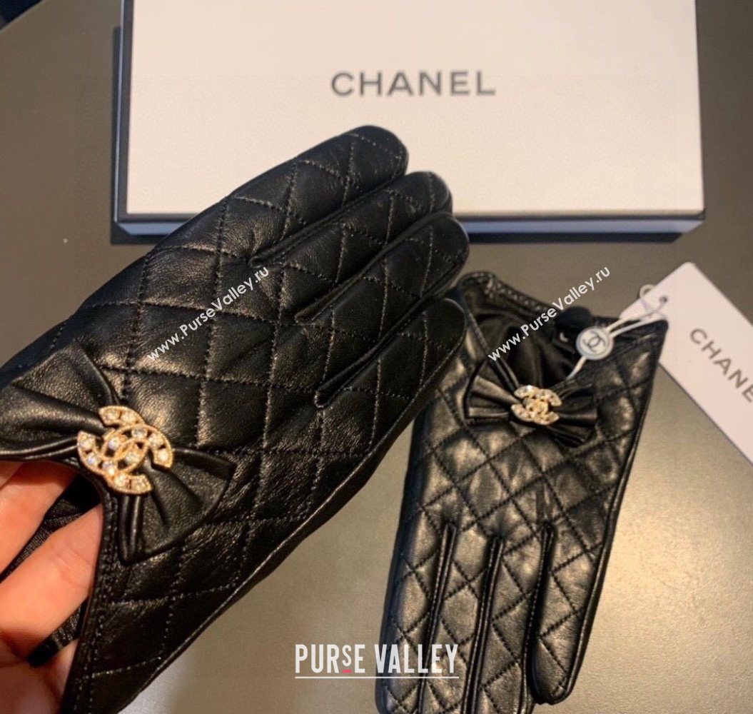 Chanel Quilted Lambskin and Cashmere Gloves with Bow Black 2025 1111 (XMN-251112064)