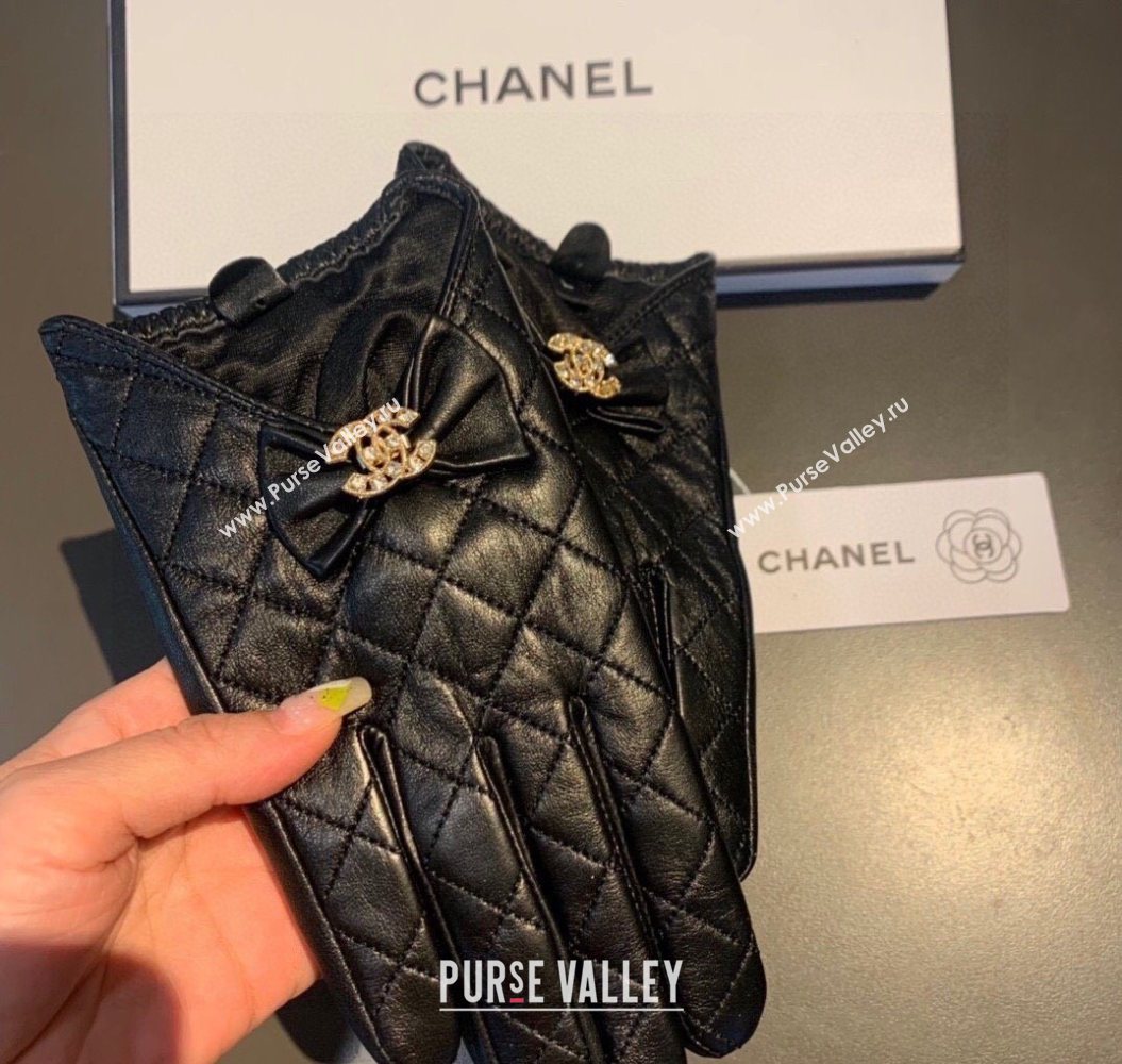 Chanel Quilted Lambskin and Cashmere Gloves with Bow Black 2025 1111 (XMN-251112064)
