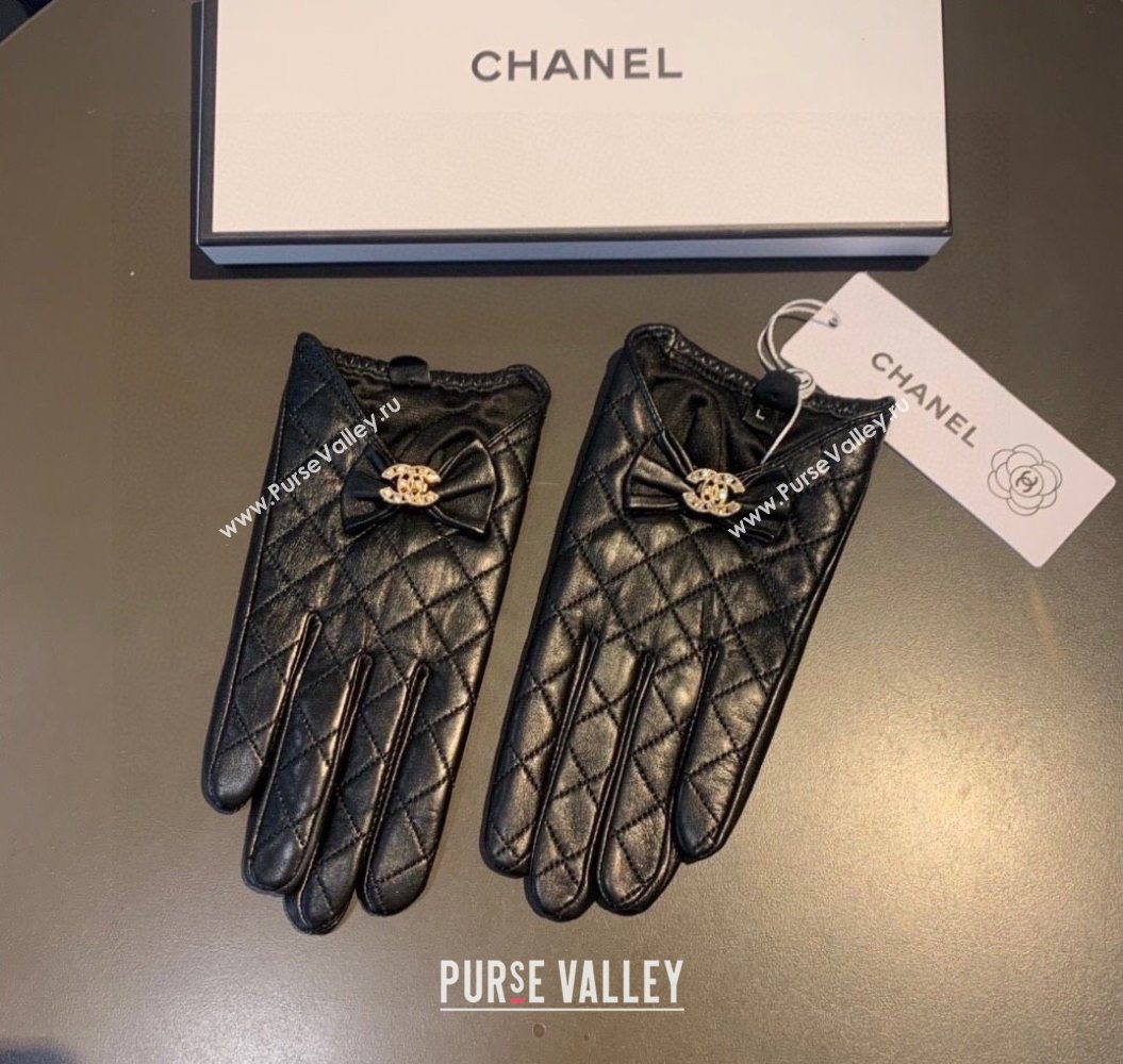 Chanel Quilted Lambskin and Cashmere Gloves with Bow Black 2025 1111 (XMN-251112064)