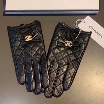 Chanel Quilted Lambskin and Cashmere Gloves with Bow Black 2025 1111 (XMN-251112064)