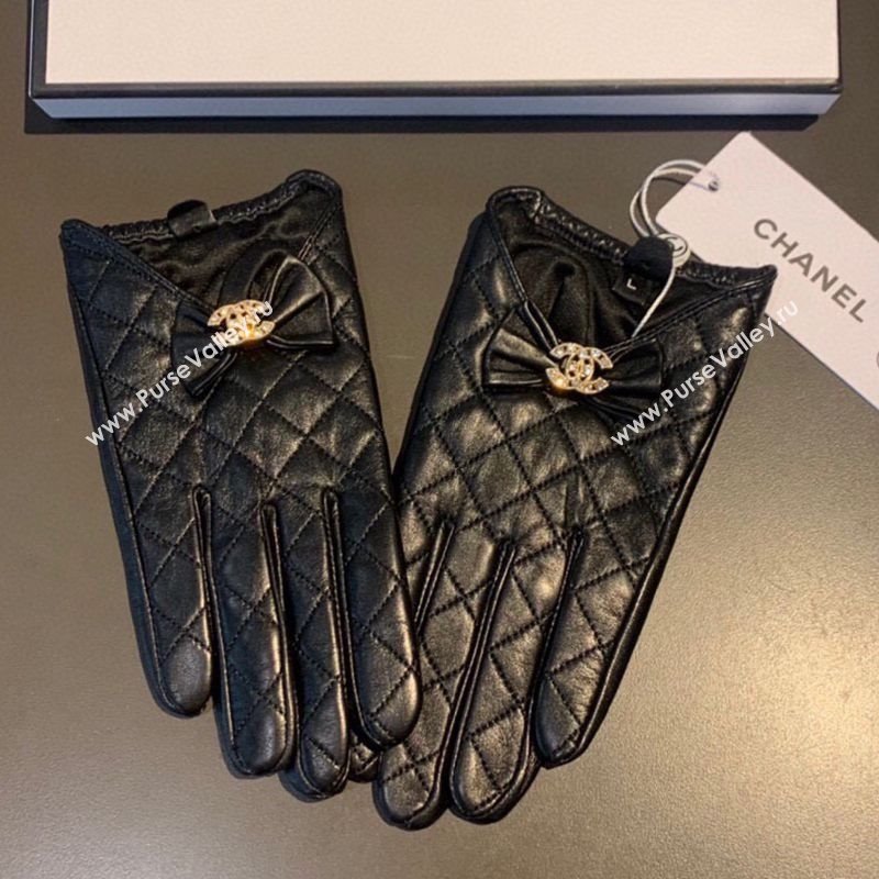 Chanel Quilted Lambskin and Cashmere Gloves with Bow Black 2025 1111 (XMN-251112064)