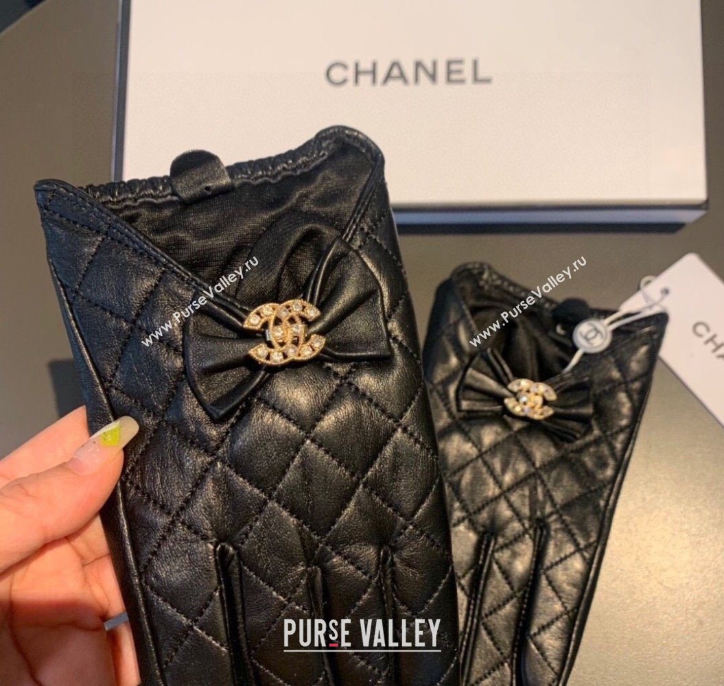 Chanel Quilted Lambskin and Cashmere Gloves with Bow Black 2025 1111 (XMN-251112064)