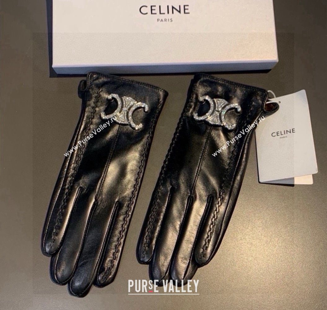 Celine Lambskin and Cashmere Gloves with Strass Black 2025 1111 (XMN-251112061)