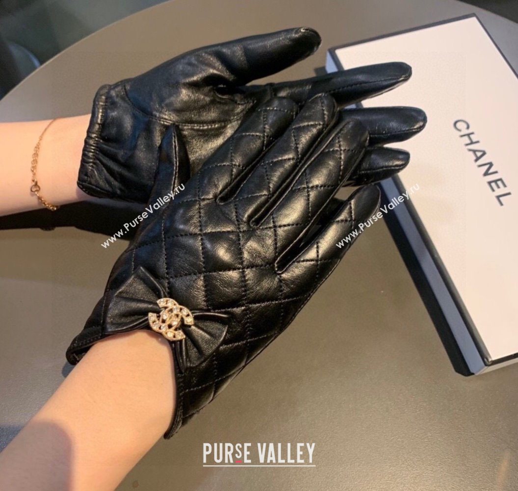 Chanel Quilted Lambskin and Cashmere Gloves with Bow Black 2025 1111 (XMN-251112064)