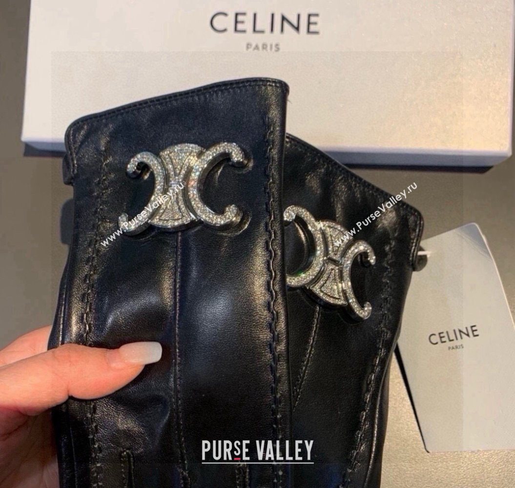 Celine Lambskin and Cashmere Gloves with Strass Black 2025 1111 (XMN-251112061)