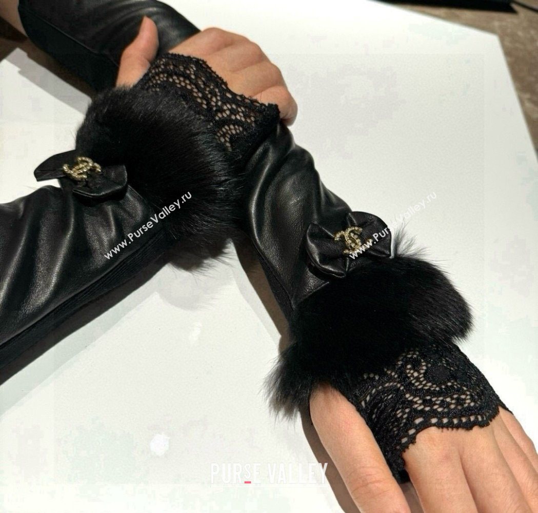 Chanel Lambskin and Fur Long Gloves Black 2025 1111 (XMN-251112066)