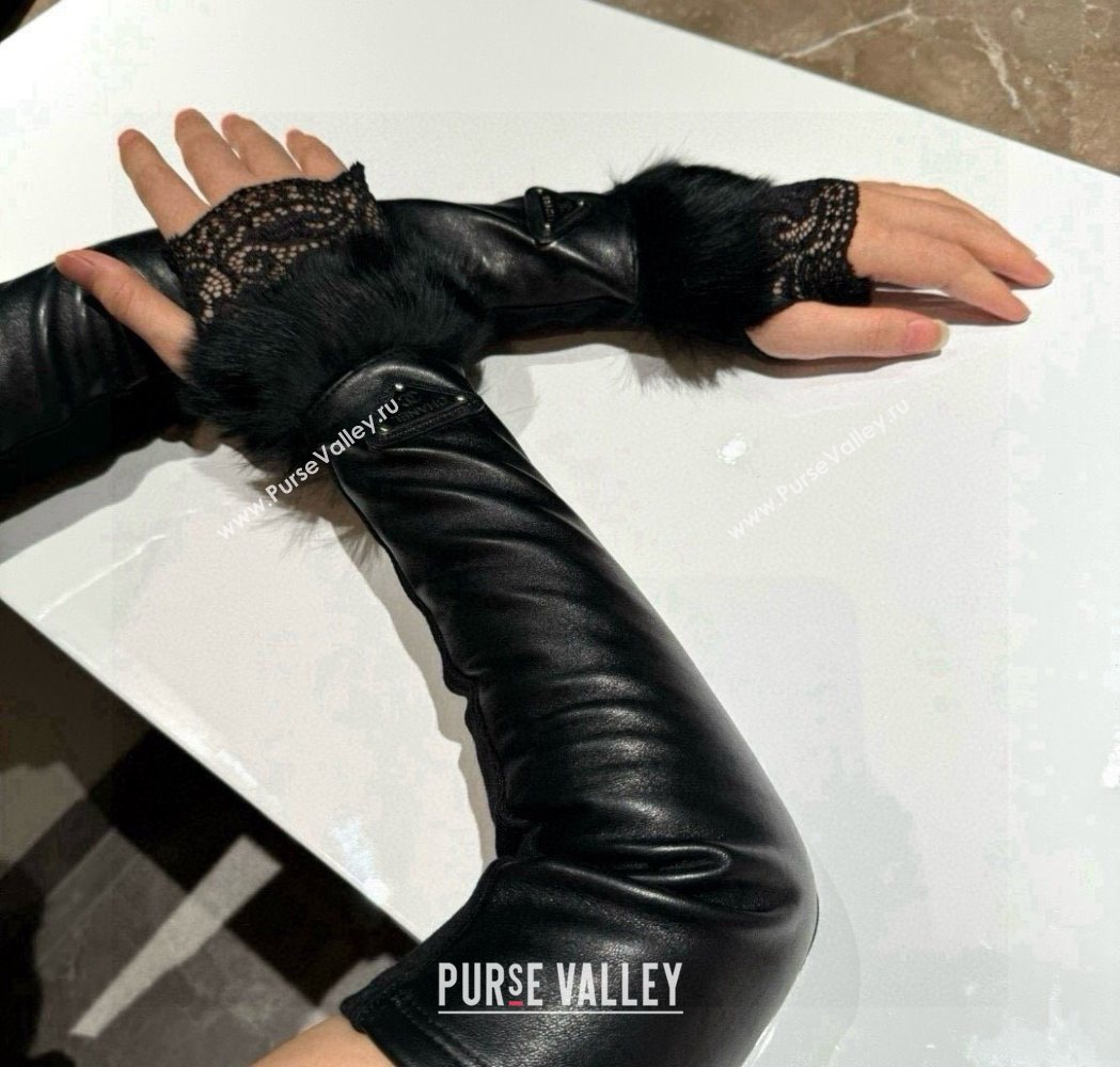 Chanel Lambskin and Fur Long Gloves Black 2025 1111 (XMN-251112066)