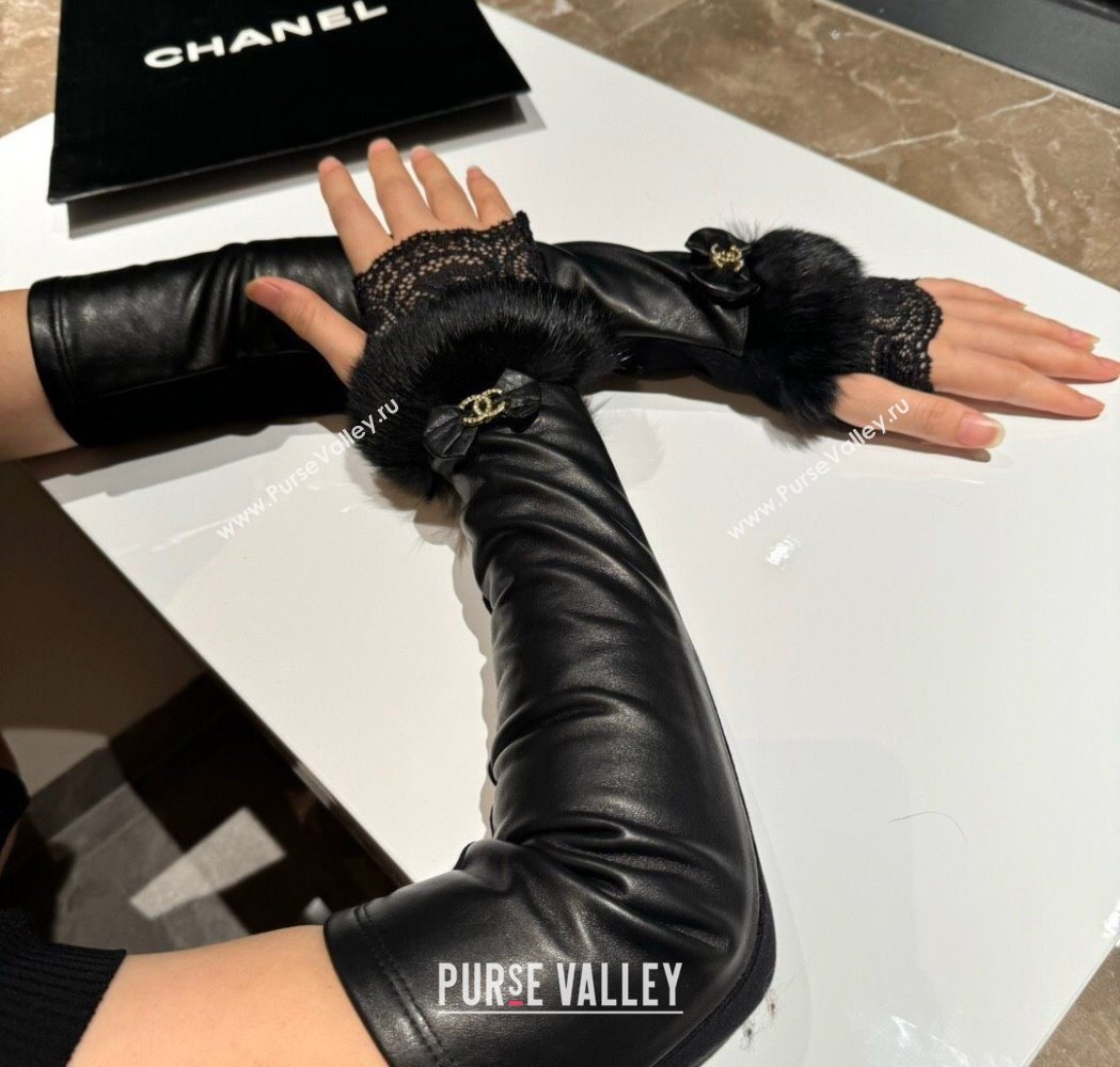 Chanel Lambskin and Fur Long Gloves Black 2025 1111 (XMN-251112066)