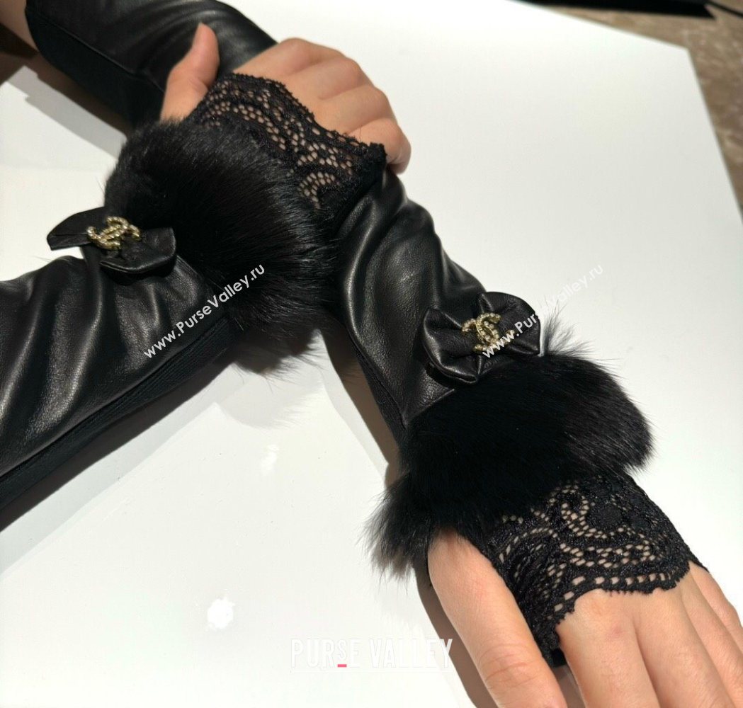 Chanel Lambskin and Fur Long Gloves Black 2025 1111 (XMN-251112066)