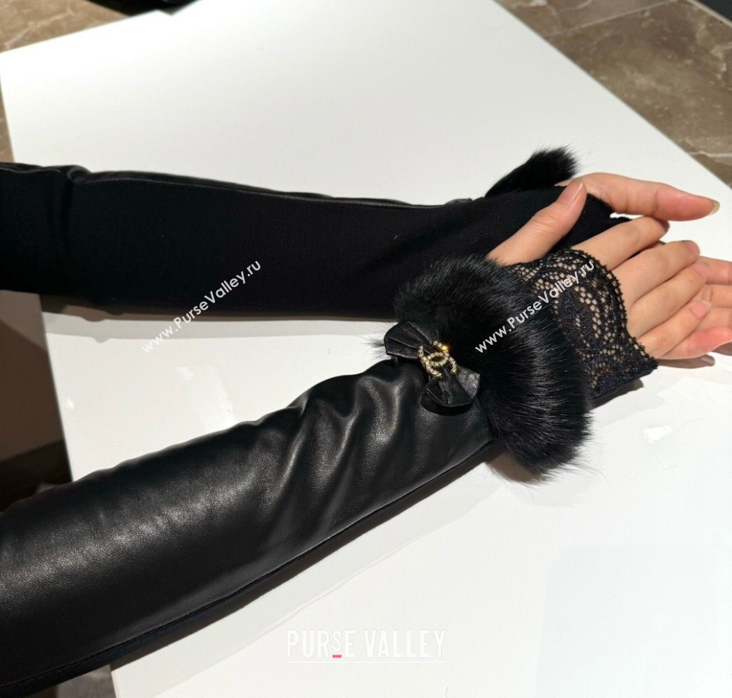 Chanel Lambskin and Fur Long Gloves Black 2025 1111 (XMN-251112066)