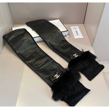 Chanel Lambskin and Fur Long Gloves Black 2025 1111 (XMN-251112066)