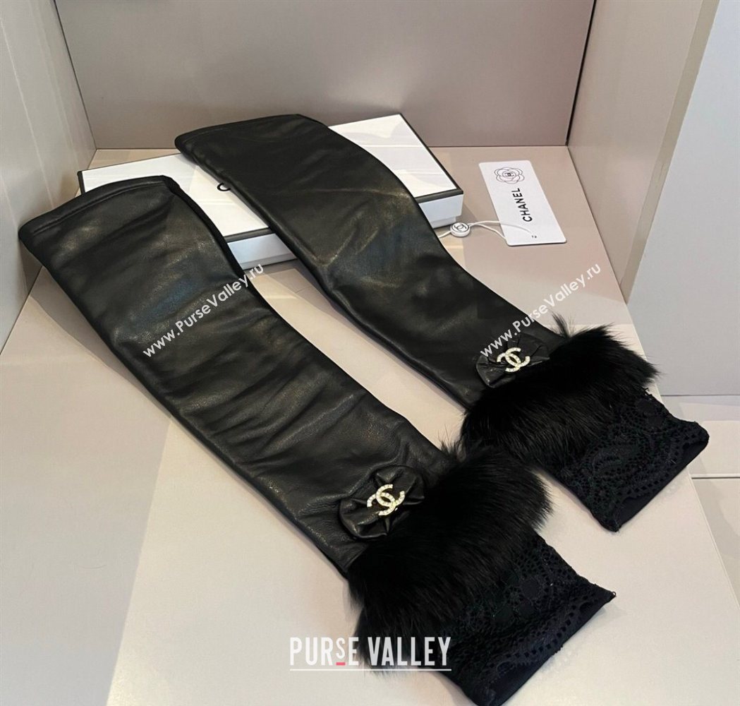 Chanel Lambskin and Fur Long Gloves Black 2025 1111 (XMN-251112066)