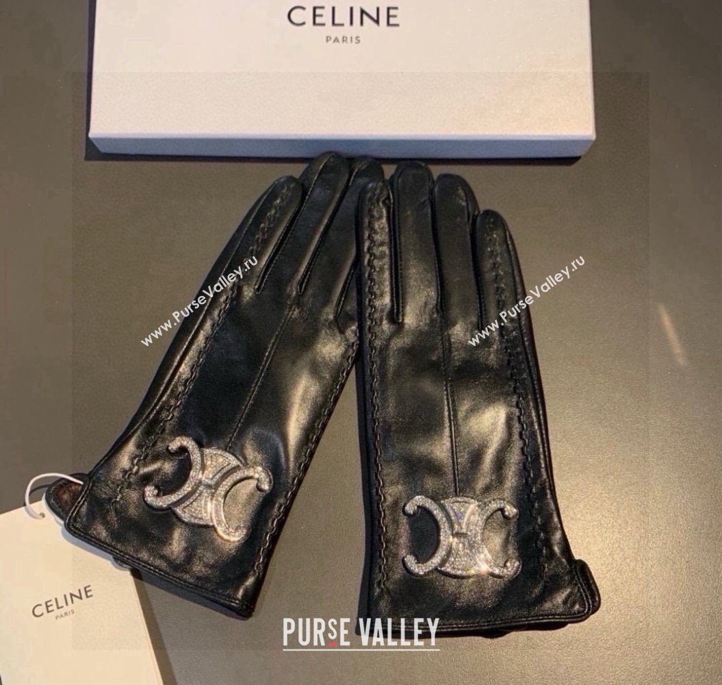 Celine Lambskin and Cashmere Gloves with Strass Black 2025 1111 (XMN-251112061)