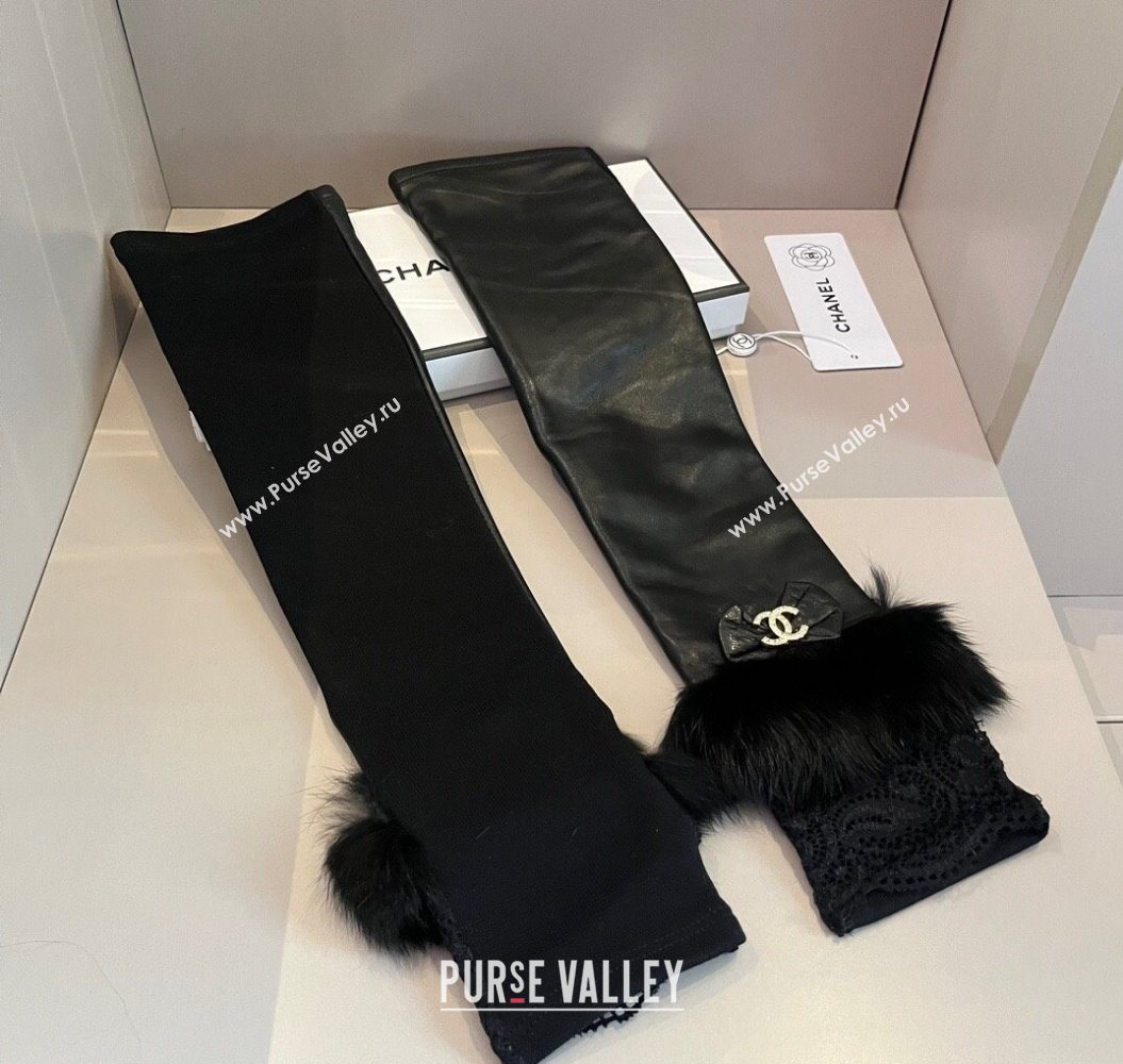 Chanel Lambskin and Fur Long Gloves Black 2025 1111 (XMN-251112066)