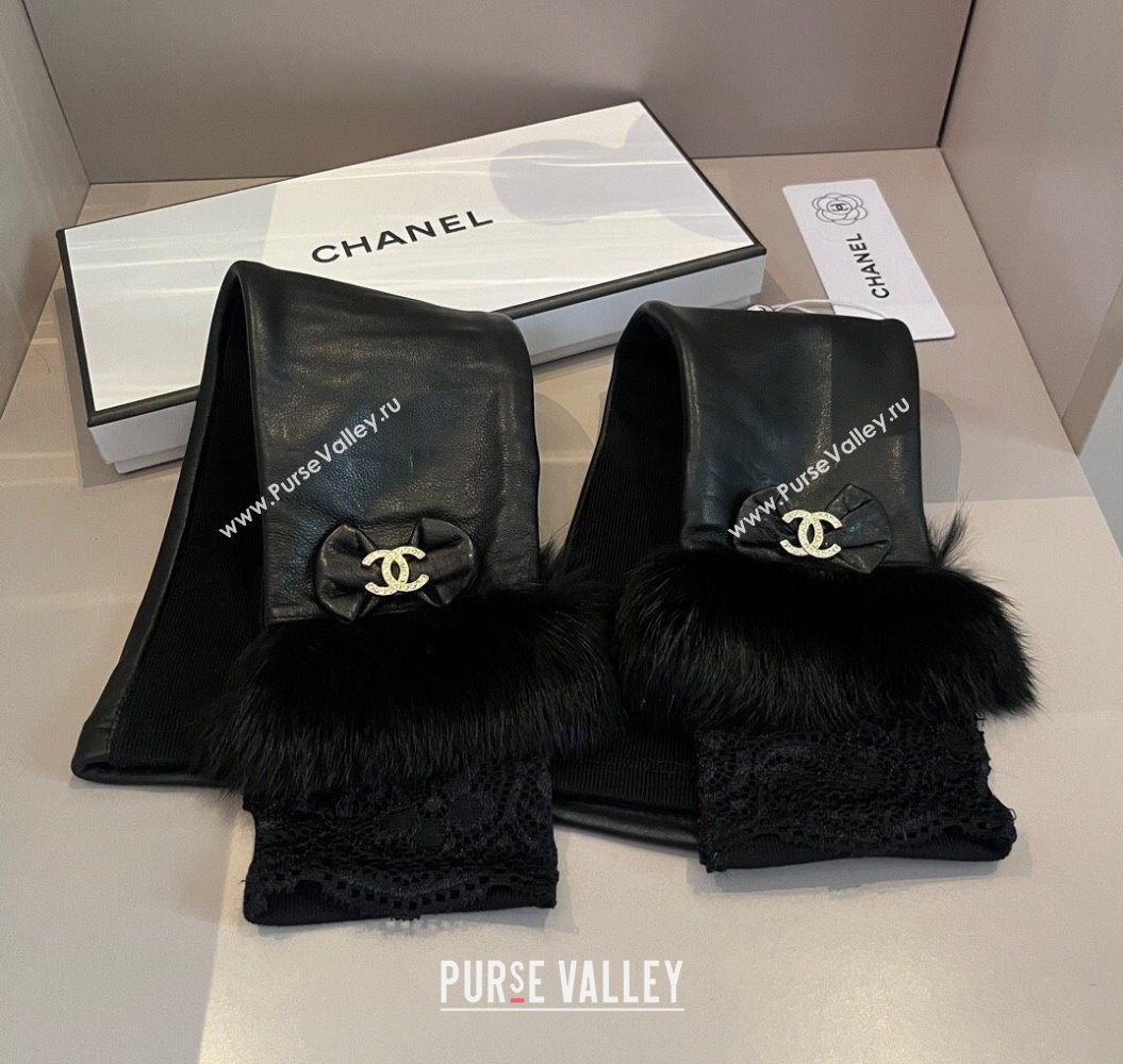 Chanel Lambskin and Fur Long Gloves Black 2025 1111 (XMN-251112066)