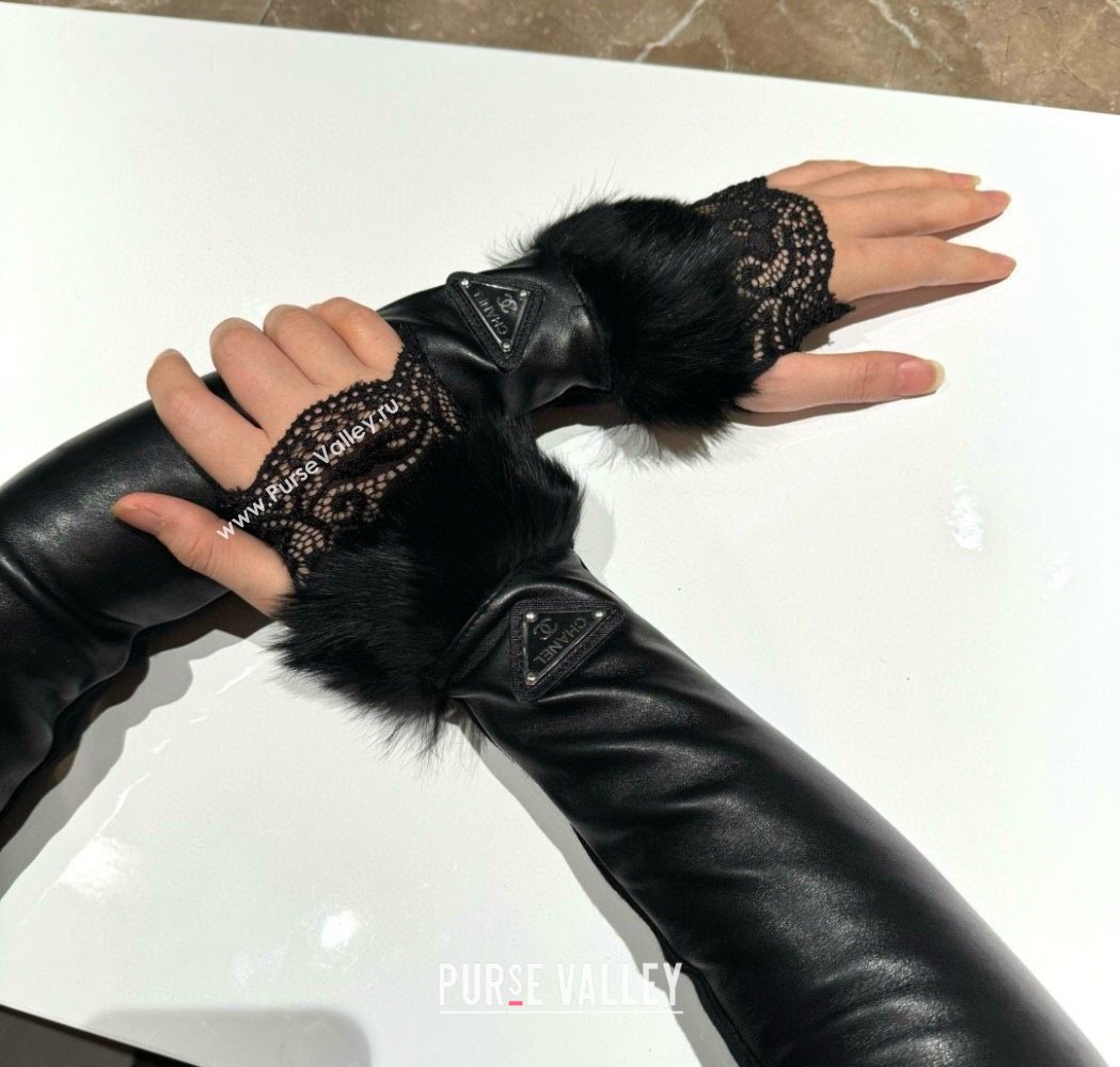 Chanel Lambskin Long Gloves with Lace Black 2025 1111 (XMN-251112067)