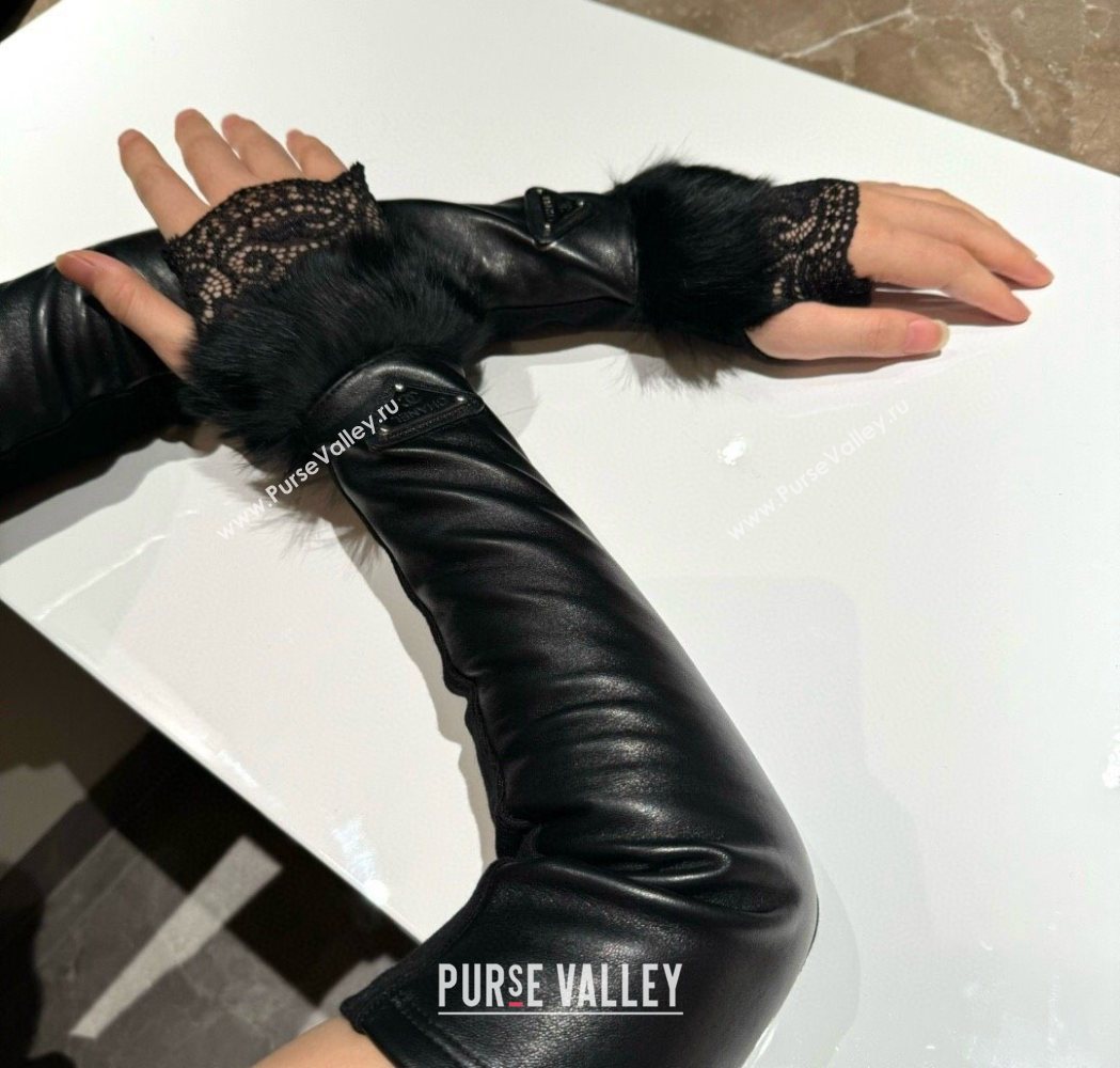 Chanel Lambskin Long Gloves with Lace Black 2025 1111 (XMN-251112067)