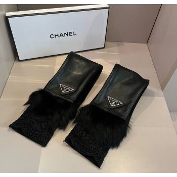 Chanel Lambskin Long Gloves with Lace Black 2025 1111 (XMN-251112067)