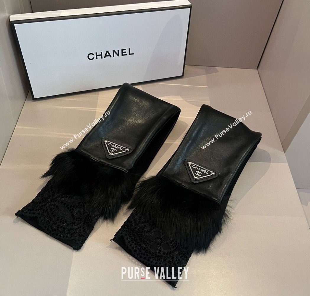 Chanel Lambskin Long Gloves with Lace Black 2025 1111 (XMN-251112067)