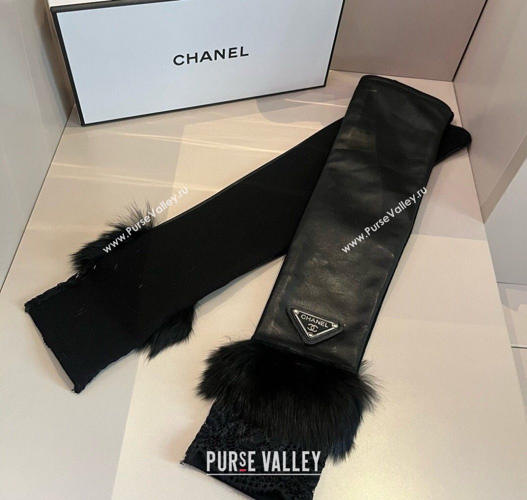 Chanel Lambskin Long Gloves with Lace Black 2025 1111 (XMN-251112067)