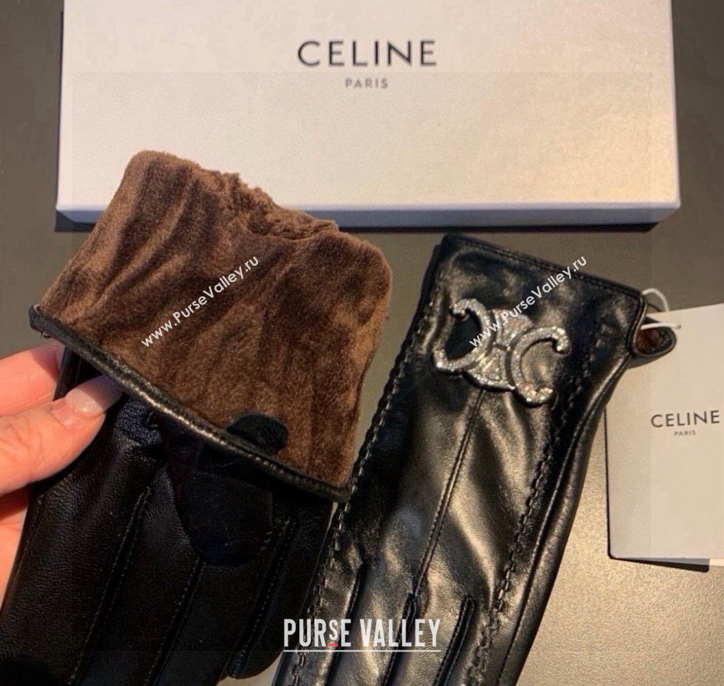 Celine Lambskin and Cashmere Gloves with Strass Black 2025 1111 (XMN-251112061)