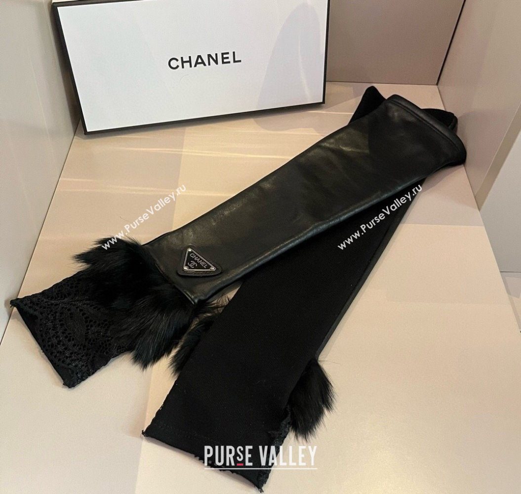 Chanel Lambskin Long Gloves with Lace Black 2025 1111 (XMN-251112067)