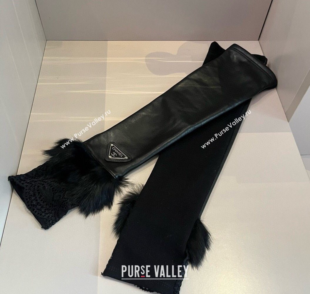 Chanel Lambskin Long Gloves with Lace Black 2025 1111 (XMN-251112067)