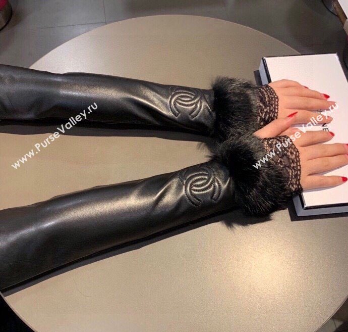 Chanel Lambskin Long Gloves with Lace Black 2025 1110 (XMN-251112068)