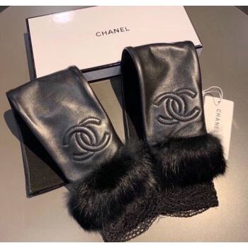 Chanel Lambskin Long Gloves with Lace Black 2025 1110 (XMN-251112068)