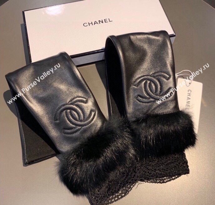 Chanel Lambskin Long Gloves with Lace Black 2025 1110 (XMN-251112068)