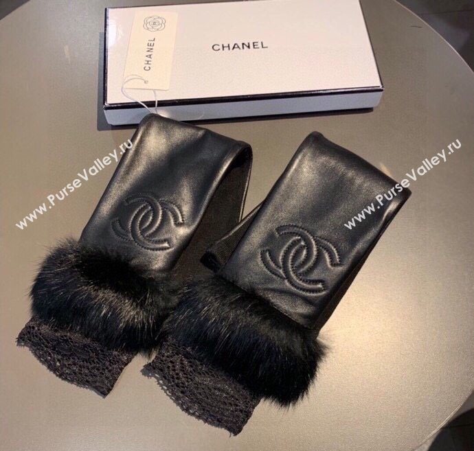 Chanel Lambskin Long Gloves with Lace Black 2025 1110 (XMN-251112068)