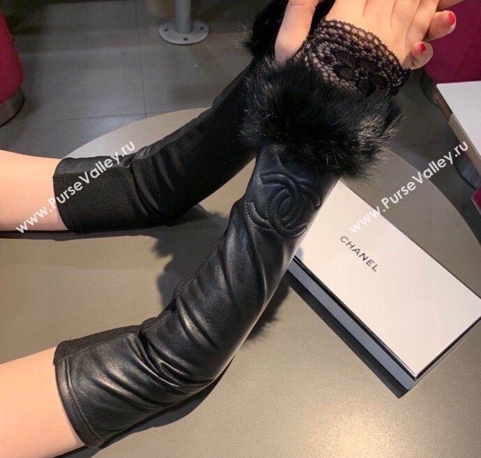 Chanel Lambskin Long Gloves with Lace Black 2025 1110 (XMN-251112068)
