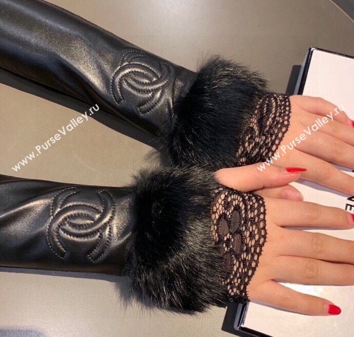 Chanel Lambskin Long Gloves with Lace Black 2025 1110 (XMN-251112068)