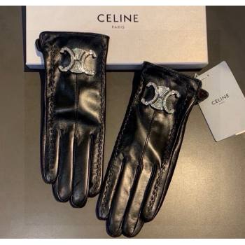 Celine Lambskin and Cashmere Gloves with Strass Black 2025 1111 (XMN-251112061)