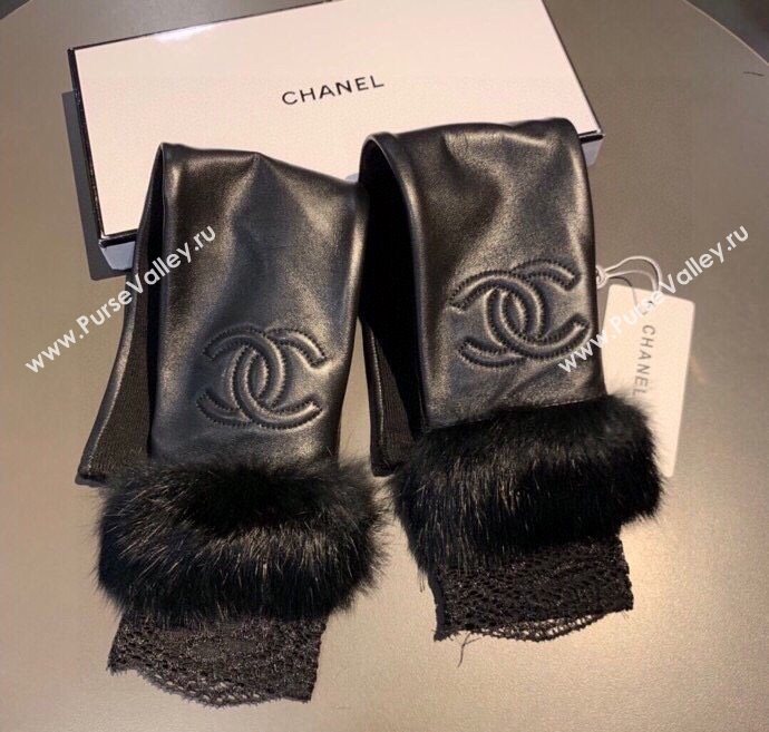 Chanel Lambskin Long Gloves with Lace Black 2025 1110 (XMN-251112068)