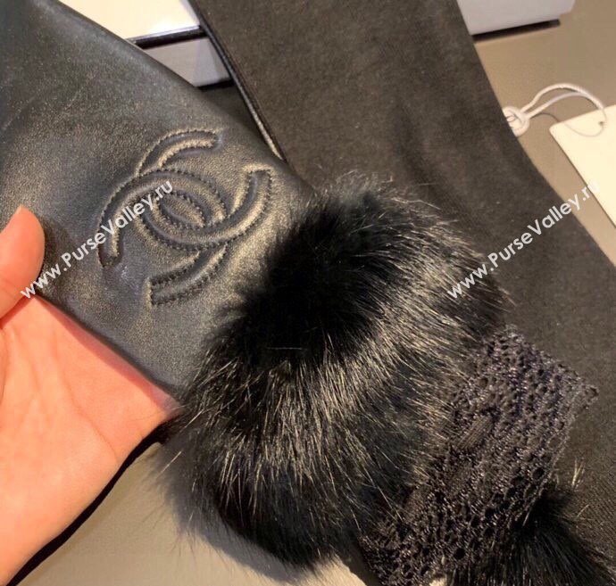 Chanel Lambskin Long Gloves with Lace Black 2025 1110 (XMN-251112068)