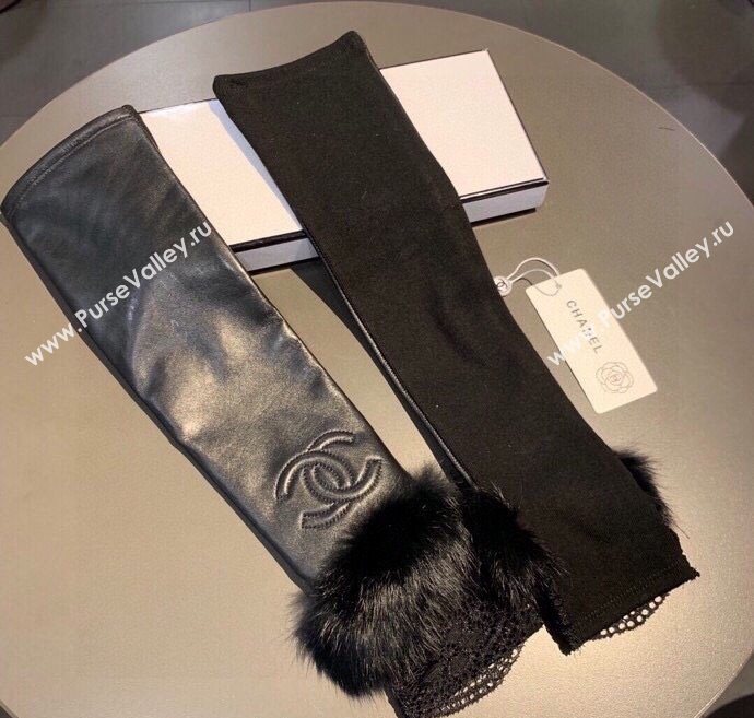 Chanel Lambskin Long Gloves with Lace Black 2025 1110 (XMN-251112068)