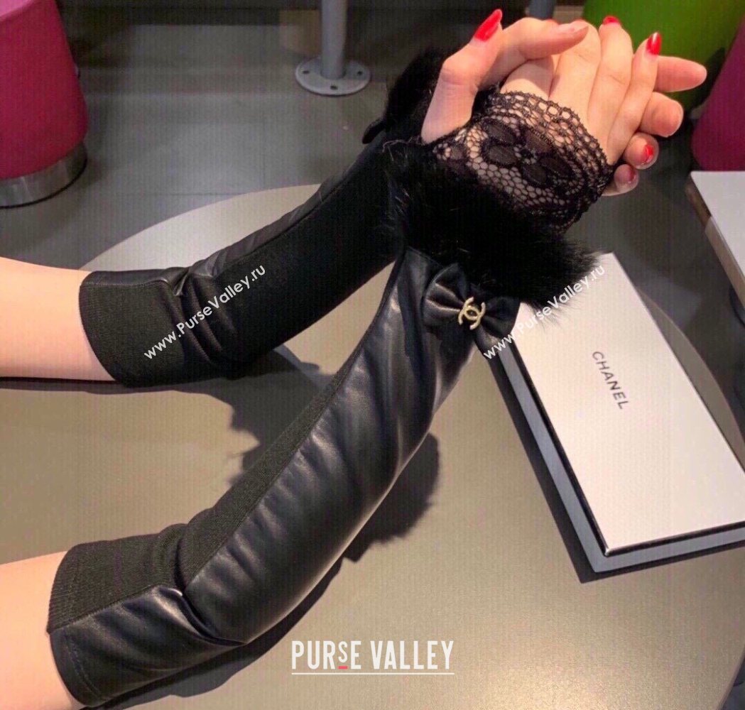 Chanel Lambskin Long Gloves with Lace Black 2025 1109 (XMN-251112069)