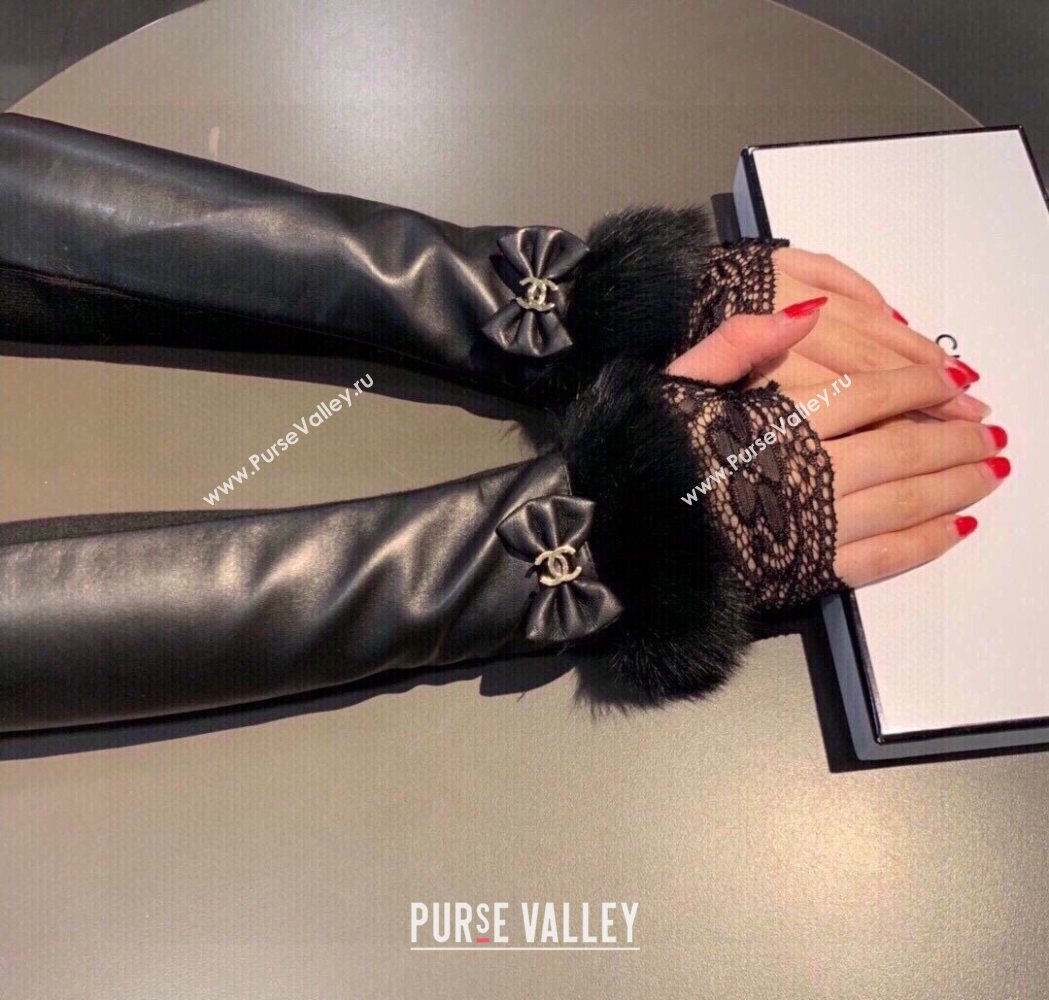 Chanel Lambskin Long Gloves with Lace Black 2025 1109 (XMN-251112069)