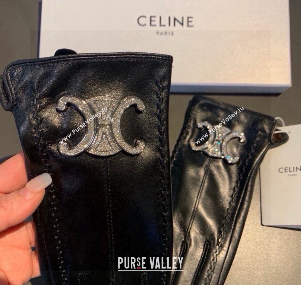 Celine Lambskin and Cashmere Gloves with Strass Black 2025 1111 (XMN-251112061)