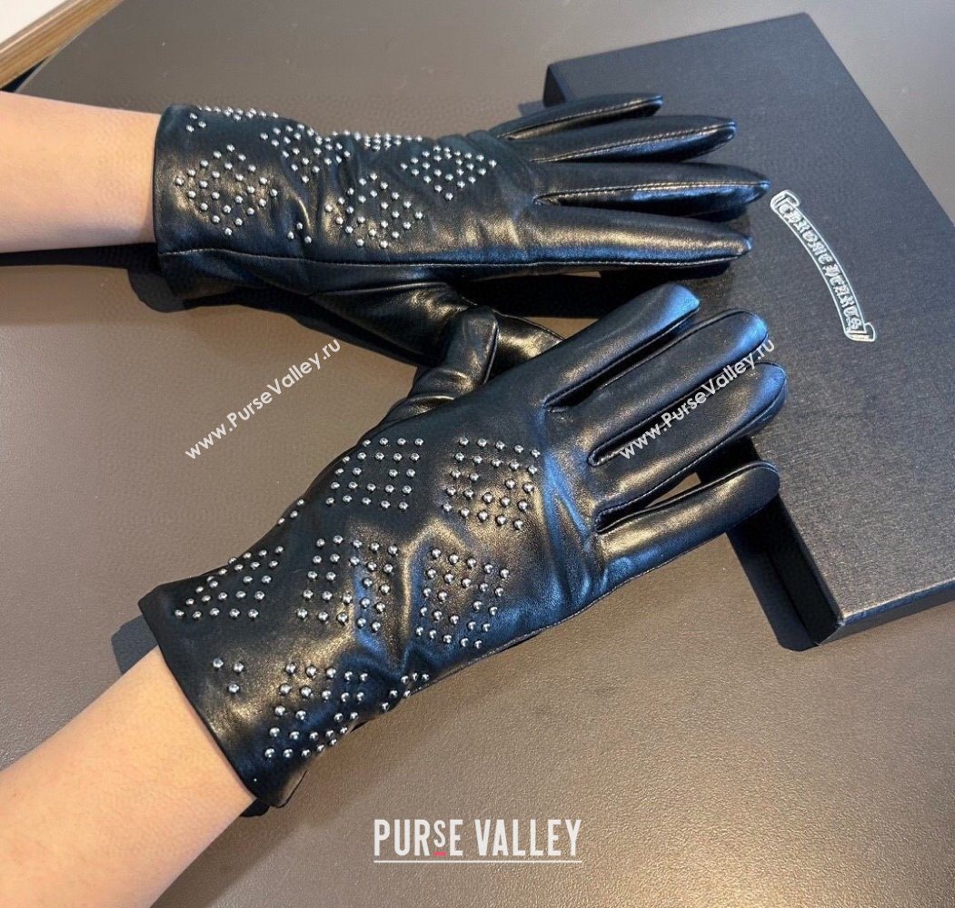 Chrome Hearts Lambskin and Cashmere Gloves with Studs Black 2025 1111 (XMN-251112070)